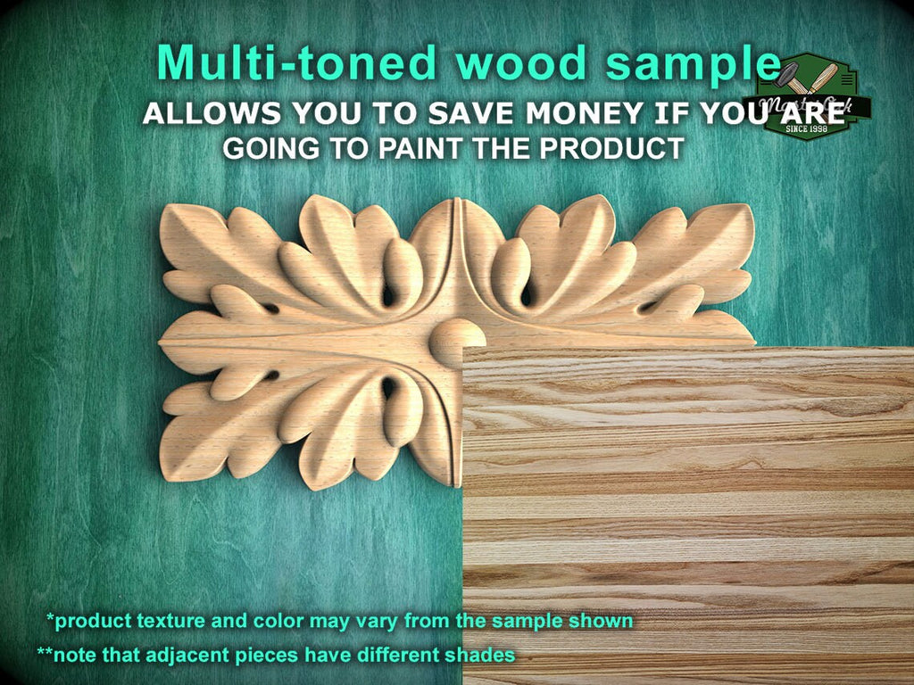Rectangular Symmetrical Leaf Pattern, Wooden Rosette, 1 piece, Unpainted, Home Wall Embellishments,  Wood onlays, wood wall art decor