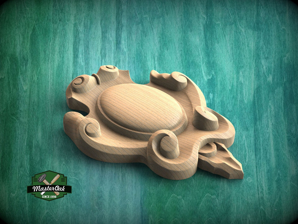 Noble Emblem: Ornate Wooden Cartouche Onlay, Unpainted, 1pc, Home Wall Embellishments, Furniture Carving