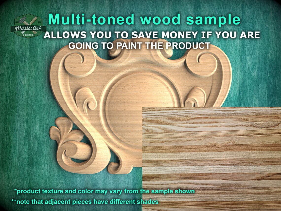 Elegant Carved Onlay, Central Wooden Cartouche for Luxury Decor, 1 pc, Unpainted, Home Wall Embellishments, wooden trims
