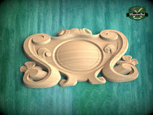 Load image into Gallery viewer, Elegant Carved Onlay, Central Wooden Cartouche for Luxury Decor, 1 pc, Unpainted, Home Wall Embellishments, wooden trims
