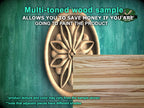 Oval Wooden Rosette with Geometric Petal Design, 1pc, Unpainted, Carved Onlay