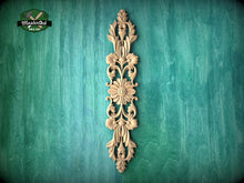 Load image into Gallery viewer, Vertical Carved Roses Wooden Applique, Romantic Floral Decor, Unfinished, 1pc,  Furniture Carving, Wood Onlay
