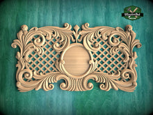 Load image into Gallery viewer, Carved Wooden Lattice Panel, Classical Design Element, Carved Wood Onlay, 1pc, Unpainted, Furniture Carving, Wood Onlay
