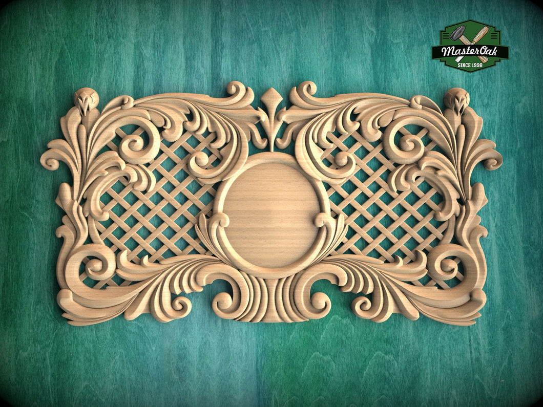 Carved Wooden Lattice Panel, Classical Design Element, Carved Wood Onlay, 1pc, Unpainted, Furniture Carving, Wood Onlay