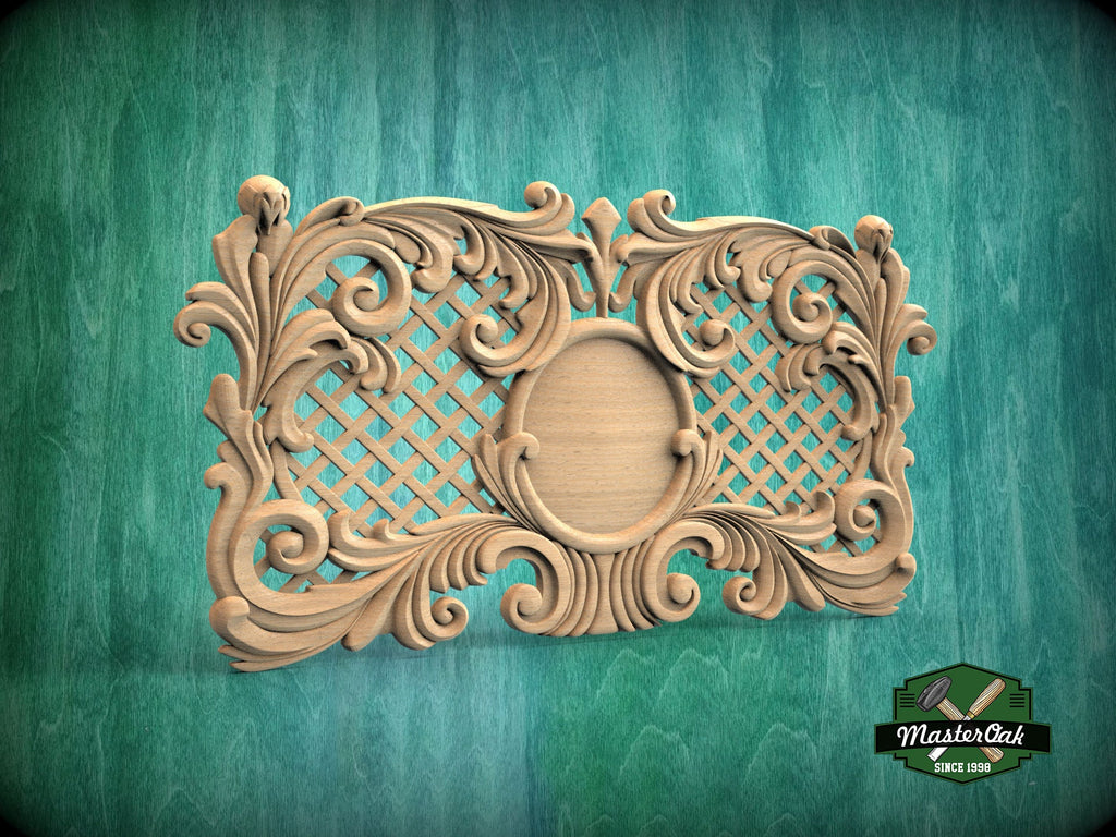 Carved Wooden Lattice Panel, Classical Design Element, Carved Wood Onlay, 1pc, Unpainted, Furniture Carving, Wood Onlay