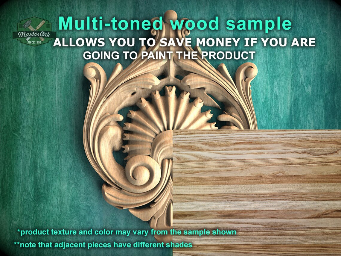 Sunburst Central Wooden Onlay with Elegant Scrollwork, 1 pc, Unpainted, Home Wall Embellishments, wooden trims