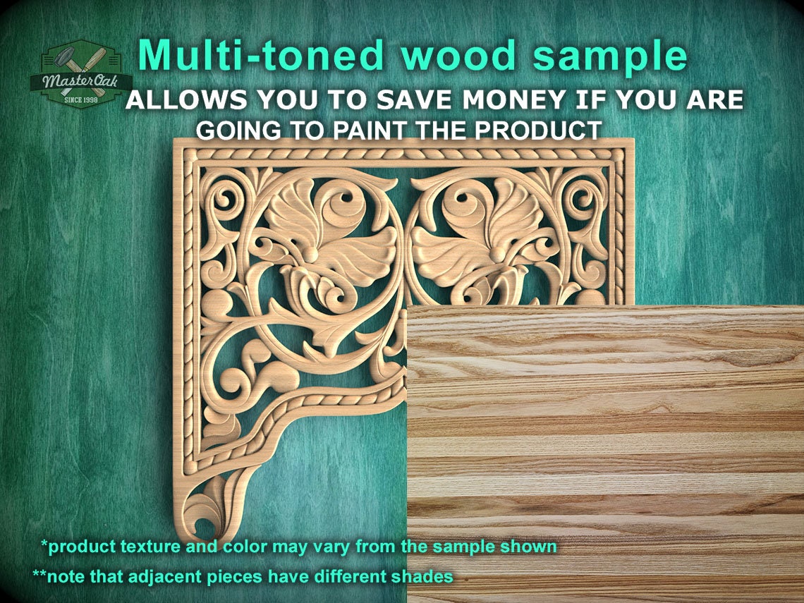 Baroque Inspired Central Carved Wood Panel with Acanthus Leaves, 1pc, Unpainted, carved decoration of wood, wooden onlay