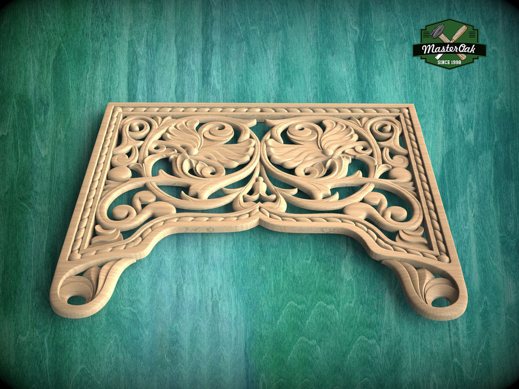Baroque Inspired Central Carved Wood Panel with Acanthus Leaves, 1pc, Unpainted, carved decoration of wood, wooden onlay