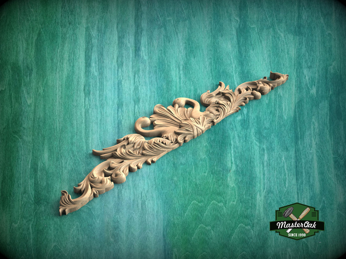 Romantic Swans Wood Carving, Symmetrical Love Design, 1pc, Unpainted, horizontal decor, carved decoration of wood, wooden onlay