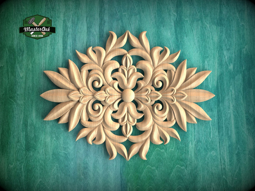 Elegant Floral Symphony Carved Wood Onlay, Natural Wood Pattern, 1 pc, Unpainted, Home Wall Embellishments, wooden trims