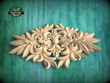 Load image into Gallery viewer, Elegant Floral Symphony Carved Wood Onlay, Natural Wood Pattern, 1 pc, Unpainted, Home Wall Embellishments, wooden trims
