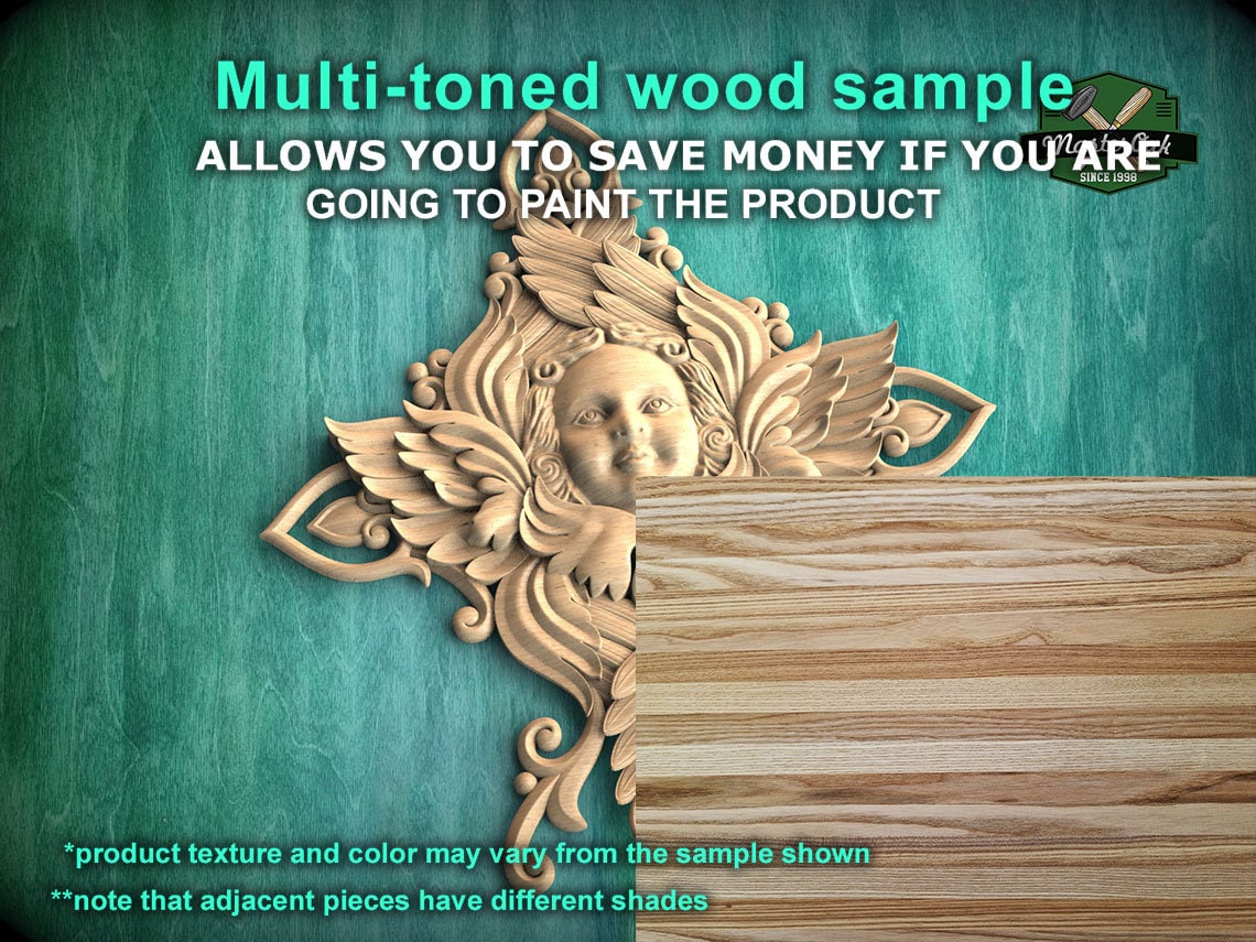 Celestial Grace: Artisanal Carved Angelic Visage, 1pc, Angel's wings, Carved Cherub, religion decor, carved decoration of wood, wooden onlay