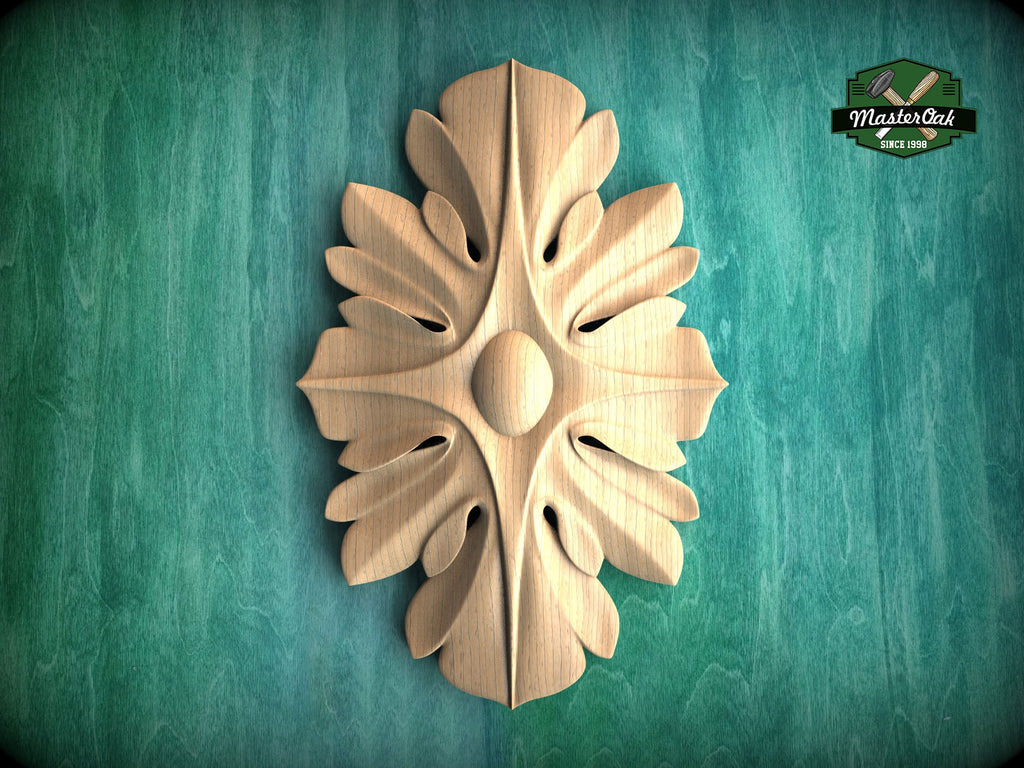 Elegant Wood Interior Rosette – Artisan Crafted, 1pc, Unpainted, Carved Onlay, Wooden Rosette, Applique furniture decor, Vertical Onlay
