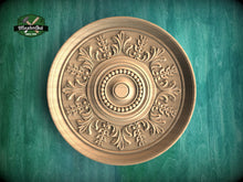 Load image into Gallery viewer, Intricate Neoclassical Carved Ceiling Rosette, 1 pc, Unpainted, Decorative Rosettes, Home Wall Embellishments, round wooden trims
