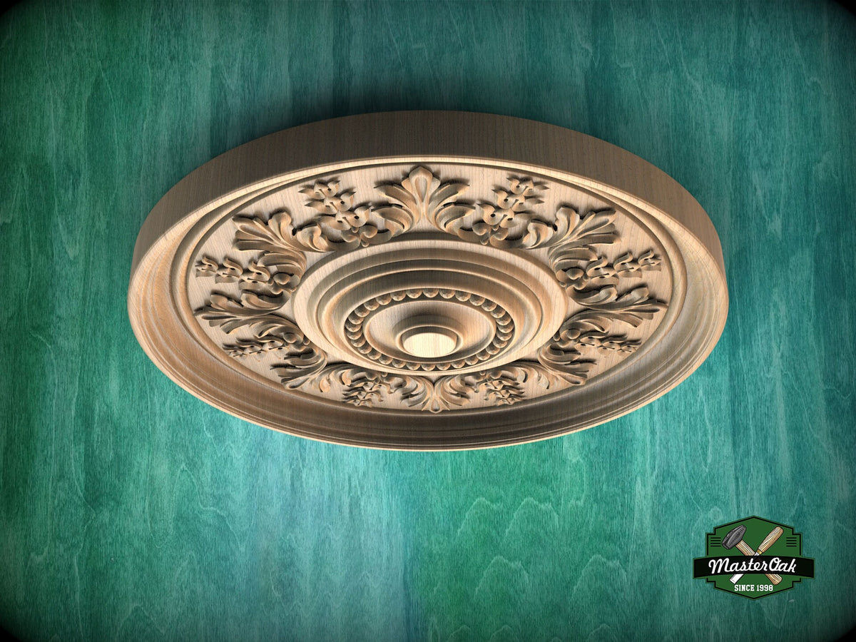 Intricate Neoclassical Carved Ceiling Rosette, 1 pc, Unpainted, Decorative Rosettes, Home Wall Embellishments, round wooden trims