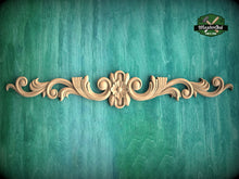 Load image into Gallery viewer, Elegant Floral and Scroll Wood Carved Onlay, Classic Furniture Embellishment, 1 piece, Unpainted, applique for fireplace surround and mantel
