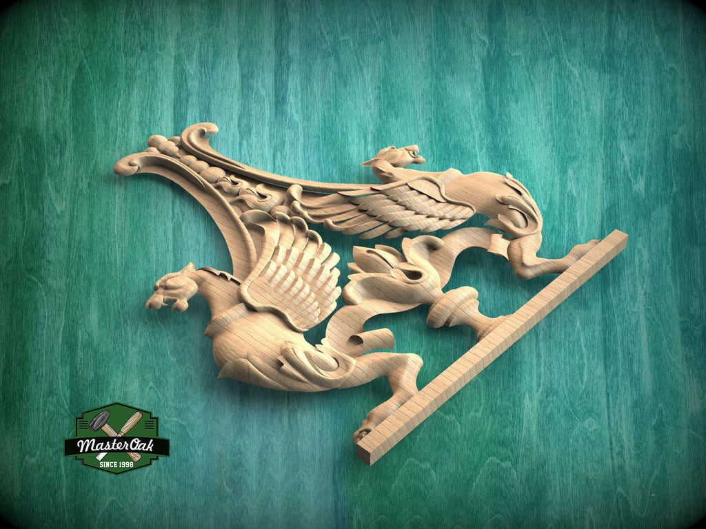 Natural Wood Griffin Onlay, Protective Mythical Creatures, Luxurious Architectural Decor, Unpainted, 1pc, Home Wall Embellishments