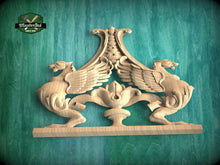 Load image into Gallery viewer, Natural Wood Griffin Onlay, Protective Mythical Creatures, Luxurious Architectural Decor, Unpainted, 1pc, Home Wall Embellishments
