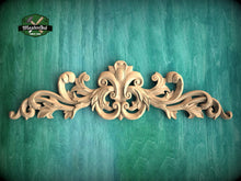 Load image into Gallery viewer, Openwork Floral Wood Applique for Interiors, Graceful Swirl Horizontal Wood Onlay, 1pc, Unpainted, Carved Wood Applique for Fireplace Mantel
