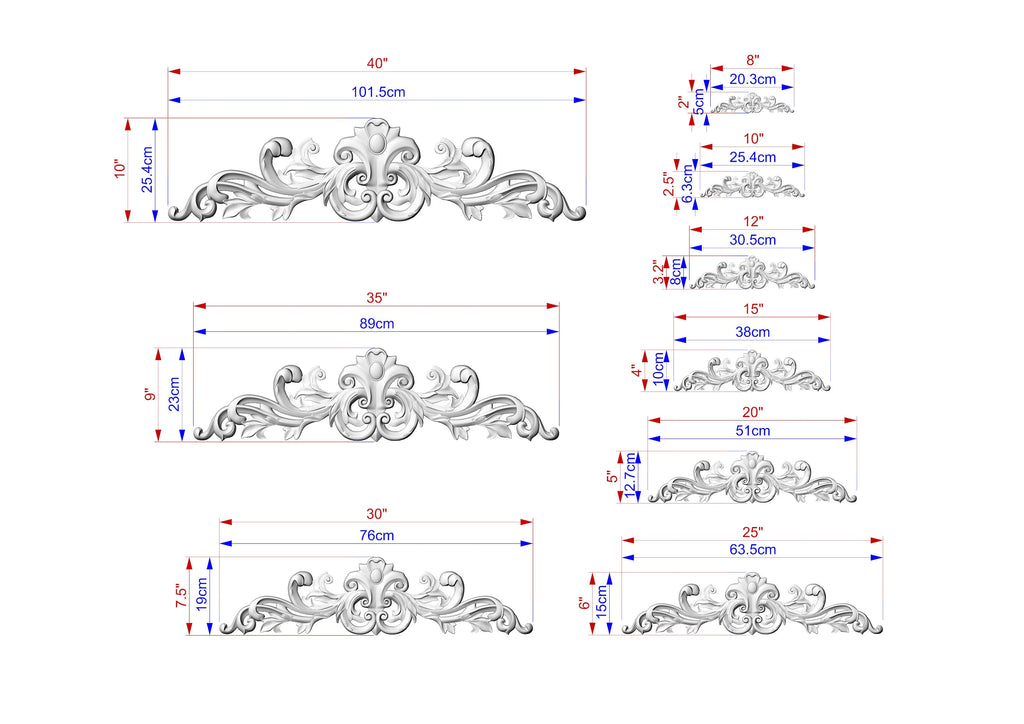 Openwork Floral Wood Applique for Interiors, Graceful Swirl Horizontal Wood Onlay, 1pc, Unpainted, Carved Wood Applique for Fireplace Mantel