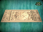 Sacred Cross Carved Wooden Church Panel, Ecclesiastical Motif Artisan Wood Carving, Carved Wood Onlay, 1pc, Unpainted, Furniture Carving