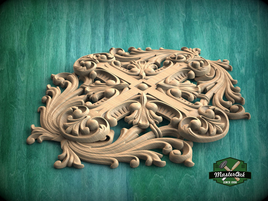 Elegant Acanthus and Cross Wood Carving, Ornamental Wood Aplique with Renaissance Inspired  Design, Unpainted, 1pc, Home Wall Embellishments