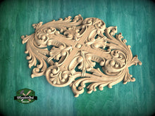 Load image into Gallery viewer, Elegant Acanthus and Cross Wood Carving, Ornamental Wood Aplique with Renaissance Inspired  Design, Unpainted, 1pc, Home Wall Embellishments
