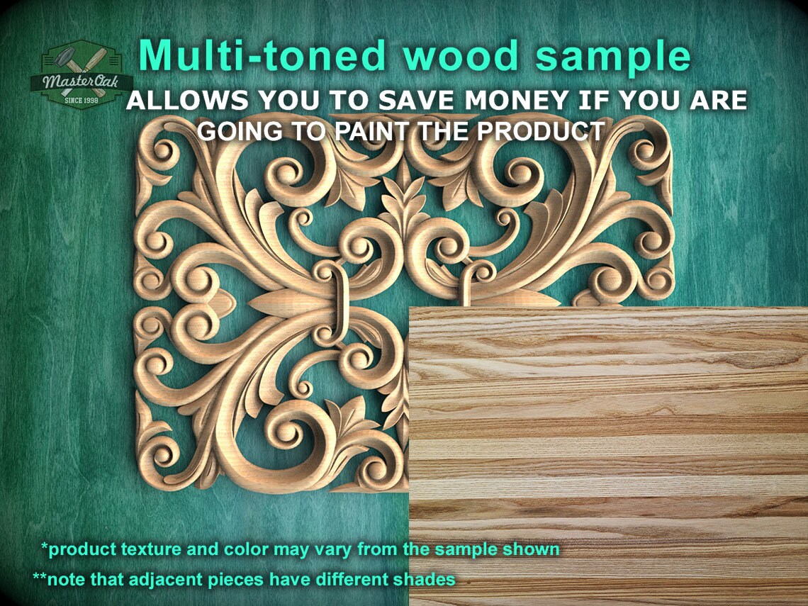 Baroque Elegance: Handcrafted Wooden Panel, Carved Wood Onlay, 1pc, Unpainted, Furniture Carving, Wood Onlay