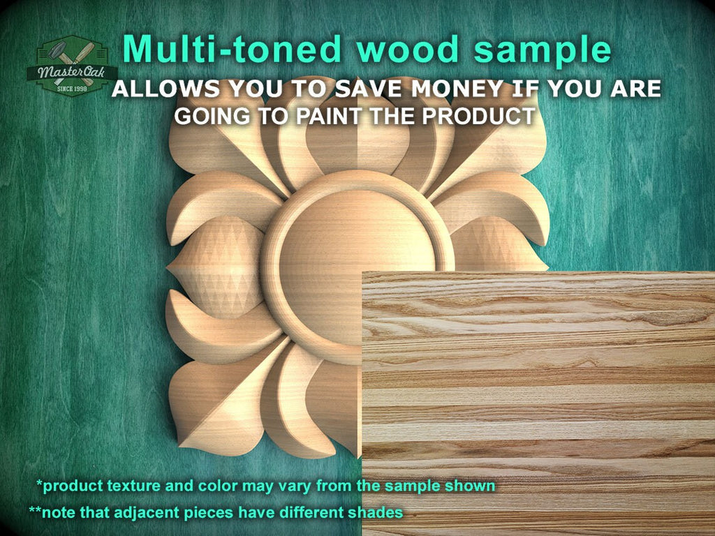 Square Carved Wood Rosette, Interior Design Element – Carved Adornment, 1 piece, Unpainted, Home Wall Embellishments, Wood Wall Art Decor