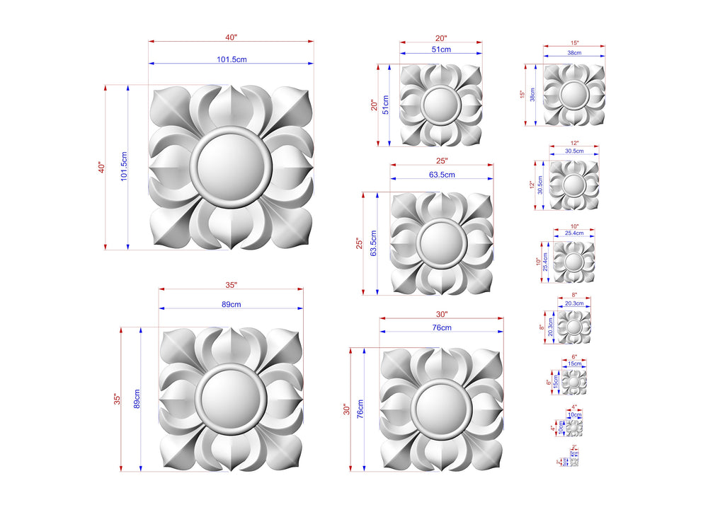 Square Carved Wood Rosette, Interior Design Element – Carved Adornment, 1 piece, Unpainted, Home Wall Embellishments, Wood Wall Art Decor