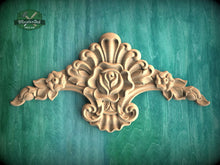 Load image into Gallery viewer, Floral Wood Applique with Rose Design -Vintage-Style Onlay, 1pc, Unpainted, Furniture Carving, Wood Onlay
