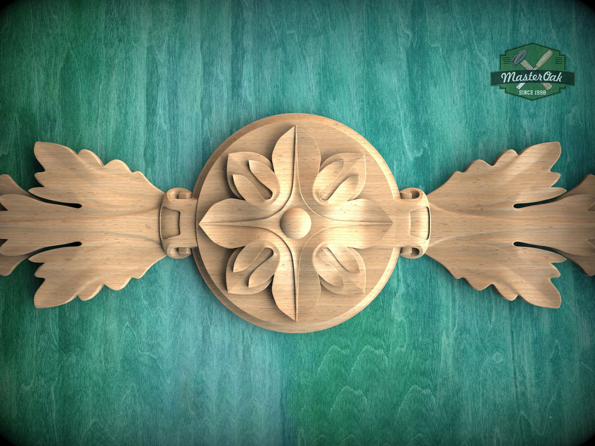 Classic Carved Wood Oak Leaf Applique - Horizontal Trim Accent, 1pc, Unfinished, Home Wall Embellishments, Furniture Carving, Wood Onlay