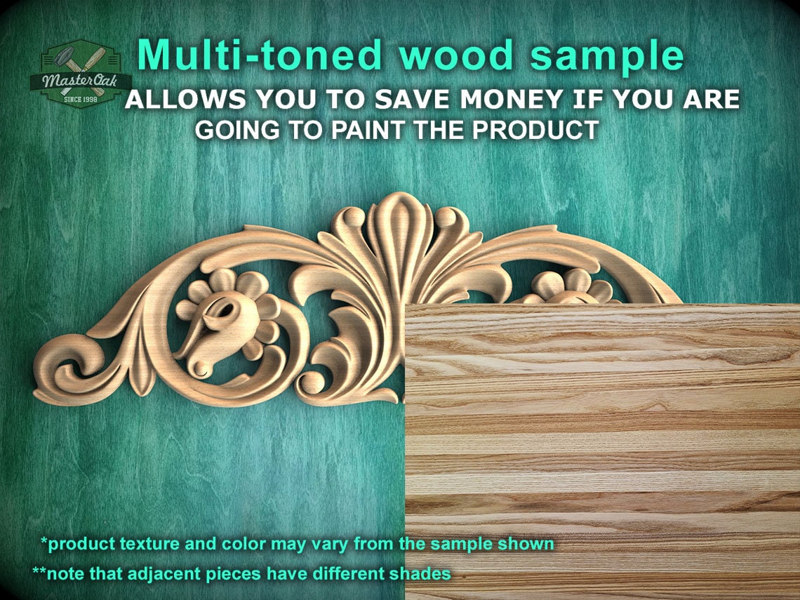 Floral Wood Carving Onlay - Ornate Scrollwork Accent Piece, 1pc, Unpainted, Home Wall Embellishments, Furniture Carving