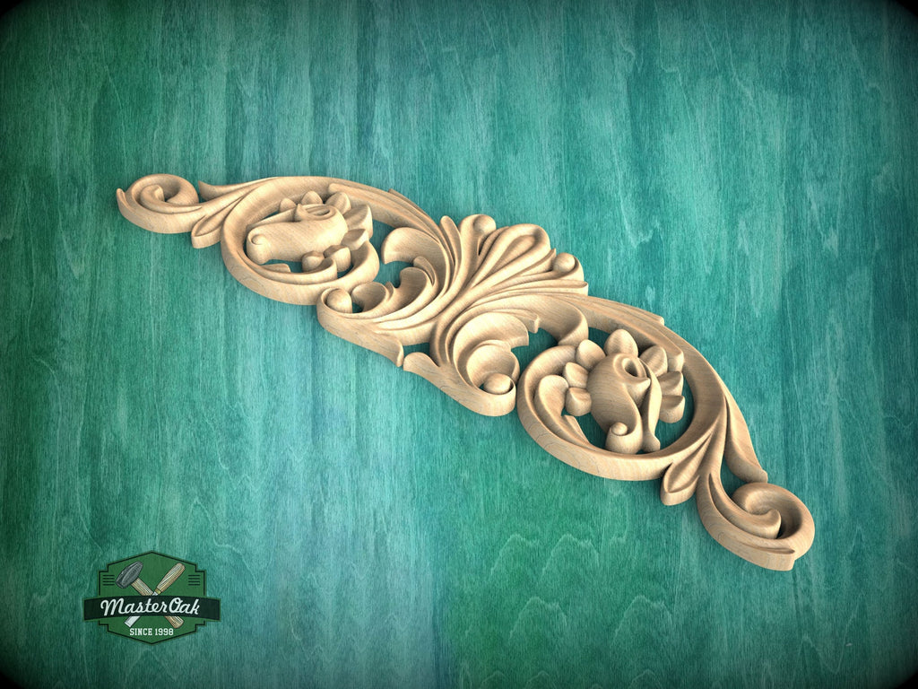 Floral Wood Carving Onlay - Ornate Scrollwork Accent Piece, 1pc, Unpainted, Home Wall Embellishments, Furniture Carving