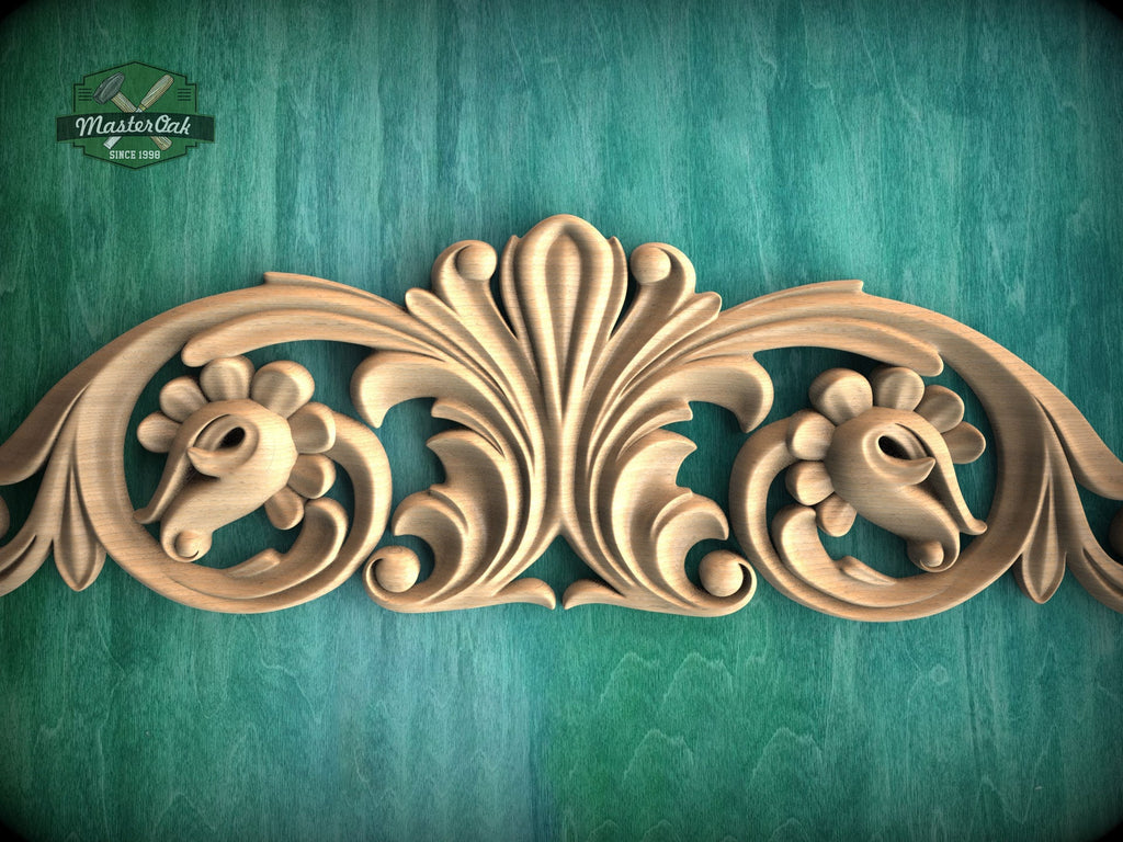 Floral Wood Carving Onlay - Ornate Scrollwork Accent Piece, 1pc, Unpainted, Home Wall Embellishments, Furniture Carving