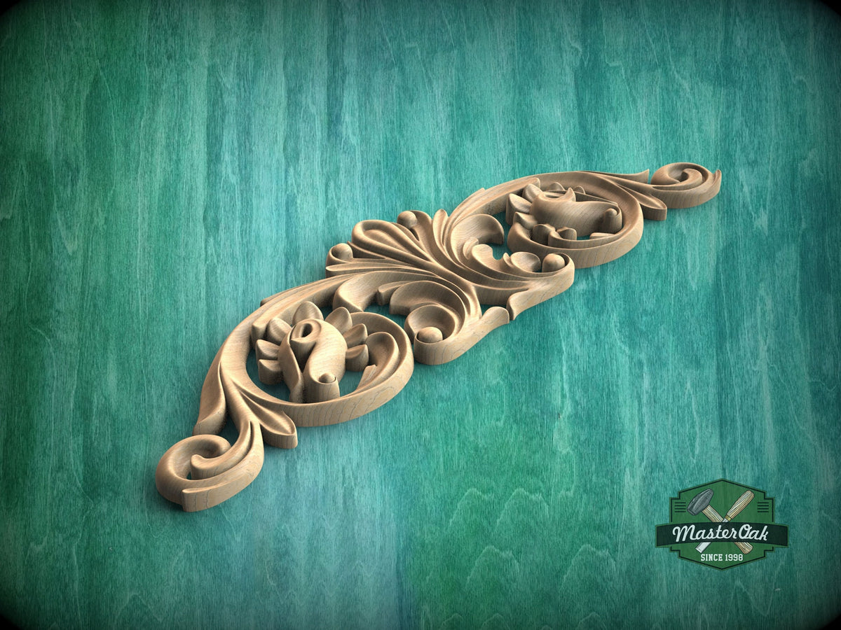 Floral Wood Carving Onlay - Ornate Scrollwork Accent Piece, 1pc, Unpainted, Home Wall Embellishments, Furniture Carving