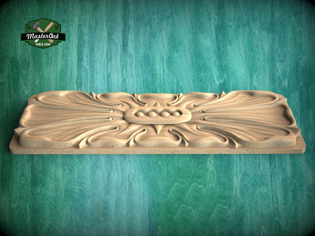 Rectangular Elegant Leaf and Floral Wood Onlay, Artisanal Furniture Embellishment, Wooden Rosette, 1 pc, Unpainted, wood wall art decor