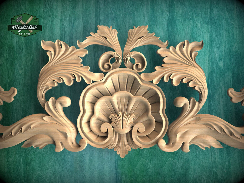 Acanthus Elegance Wood Onlay, Timeless Floral Wood Carving, Unpainted, 1pc, Home Wall Embellishments, Furniture Carving, Ornamental Woodwork