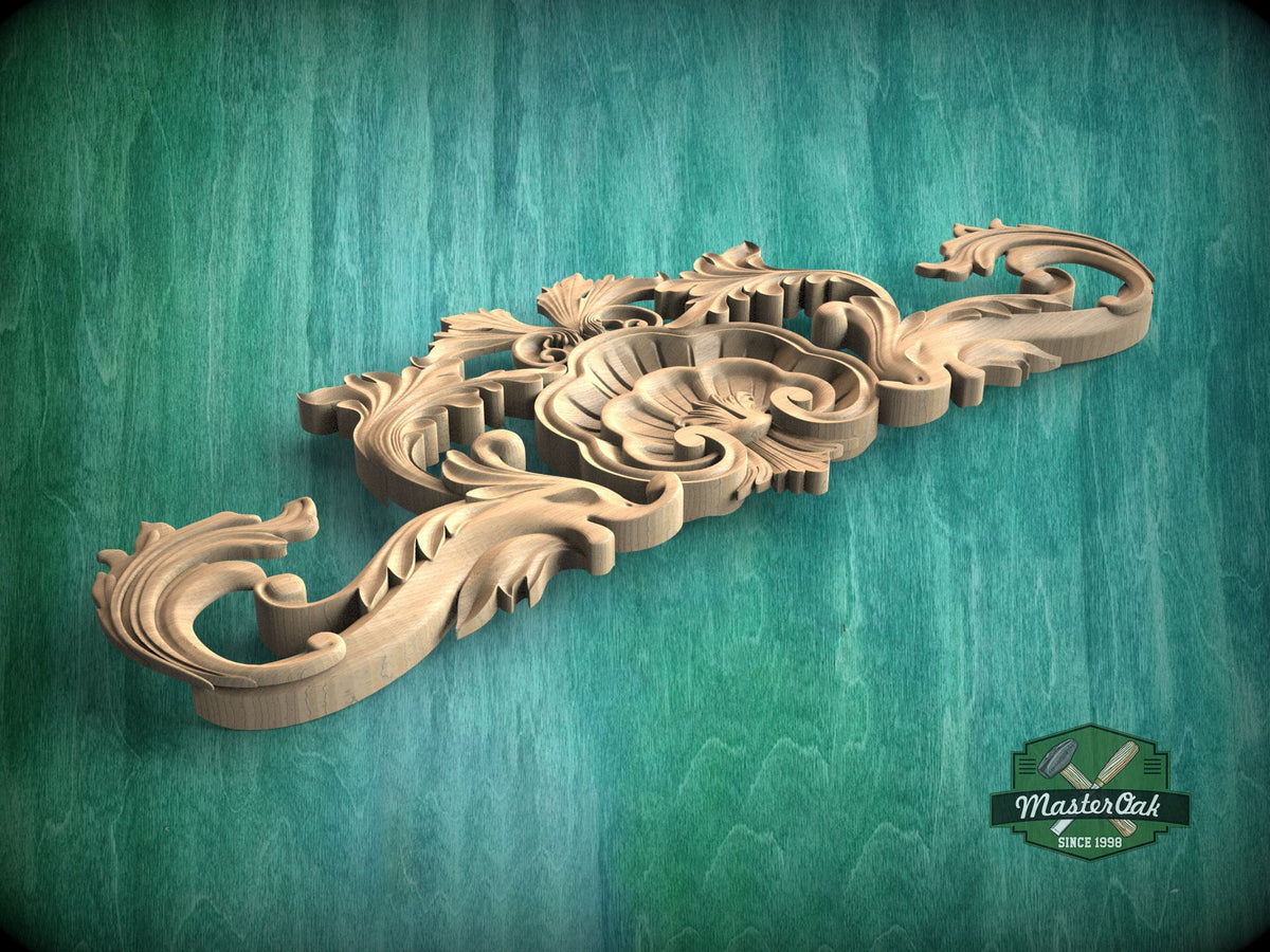 Acanthus Elegance Wood Onlay, Timeless Floral Wood Carving, Unpainted, 1pc, Home Wall Embellishments, Furniture Carving, Ornamental Woodwork