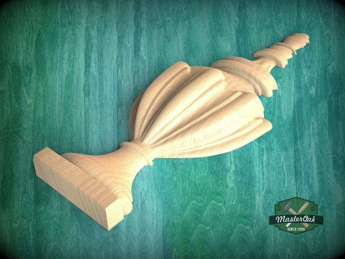 Elegant Carved Wood Finial Onlay, Vertical Urn Motif Wood Applique, Furniture Carving, Wood Onlay, 1pc, Unpainted
