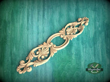 Load image into Gallery viewer, Decorative Wood Onlay Strip, Floral Scrollwork Applique, 1pc, Unpainted, vertical decor, carved decoration of wood, wooden onlay
