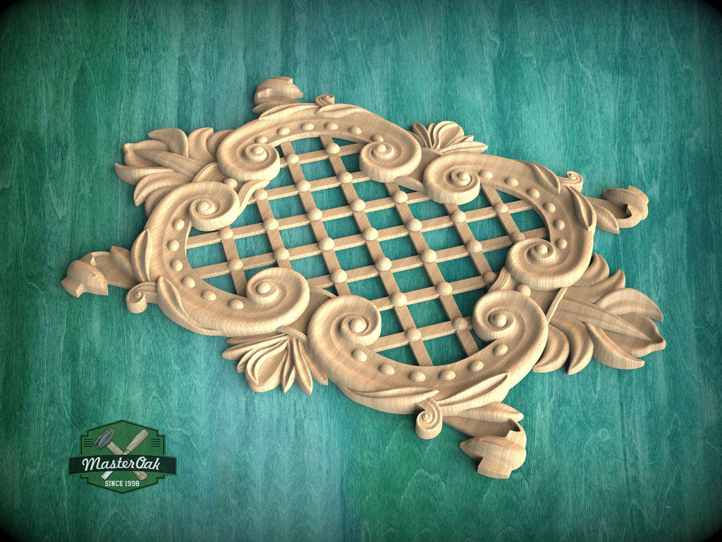 Exclusive Handcrafted Lattice Panel, Carved Wood Onlay, 1pc, Unpainted, Furniture Carving, Wood Onlay