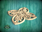 Central Rose Carved Wood Applique, Floral Wood Onlay with Rose Center, 1pc, Home Wall Embellishments, Furniture Carving, Unpainted
