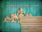Decorative Onlay with Fleuron, Wood Carving, Unpainted, 1pc, Home Wall Embellishments, Furniture Carving, Ornamental Woodwork