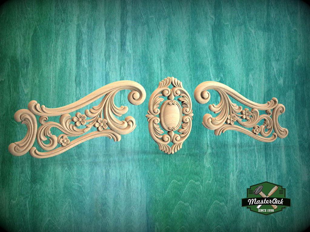 Rococo-Style Carved Wood Onlay for Elegant Furniture and Fireplace Decor, 1pc, Unpainted, Home Wall Embellishments, Furniture Carving