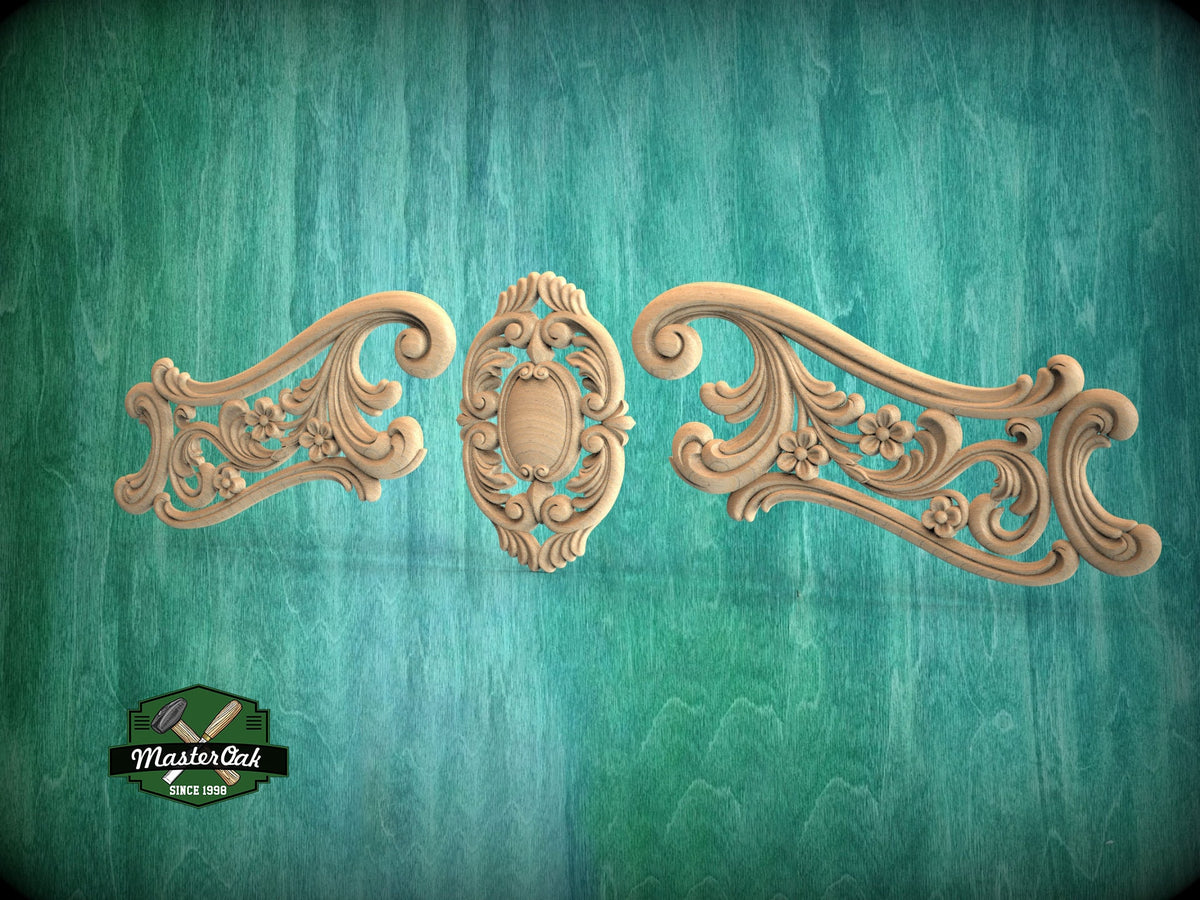 Rococo-Style Carved Wood Onlay for Elegant Furniture and Fireplace Decor, 1pc, Unpainted, Home Wall Embellishments, Furniture Carving