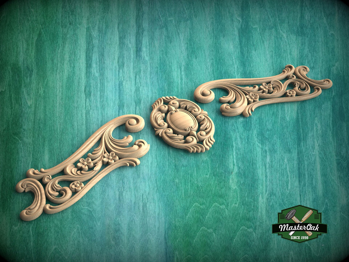Rococo-Style Carved Wood Onlay for Elegant Furniture and Fireplace Decor, 1pc, Unpainted, Home Wall Embellishments, Furniture Carving