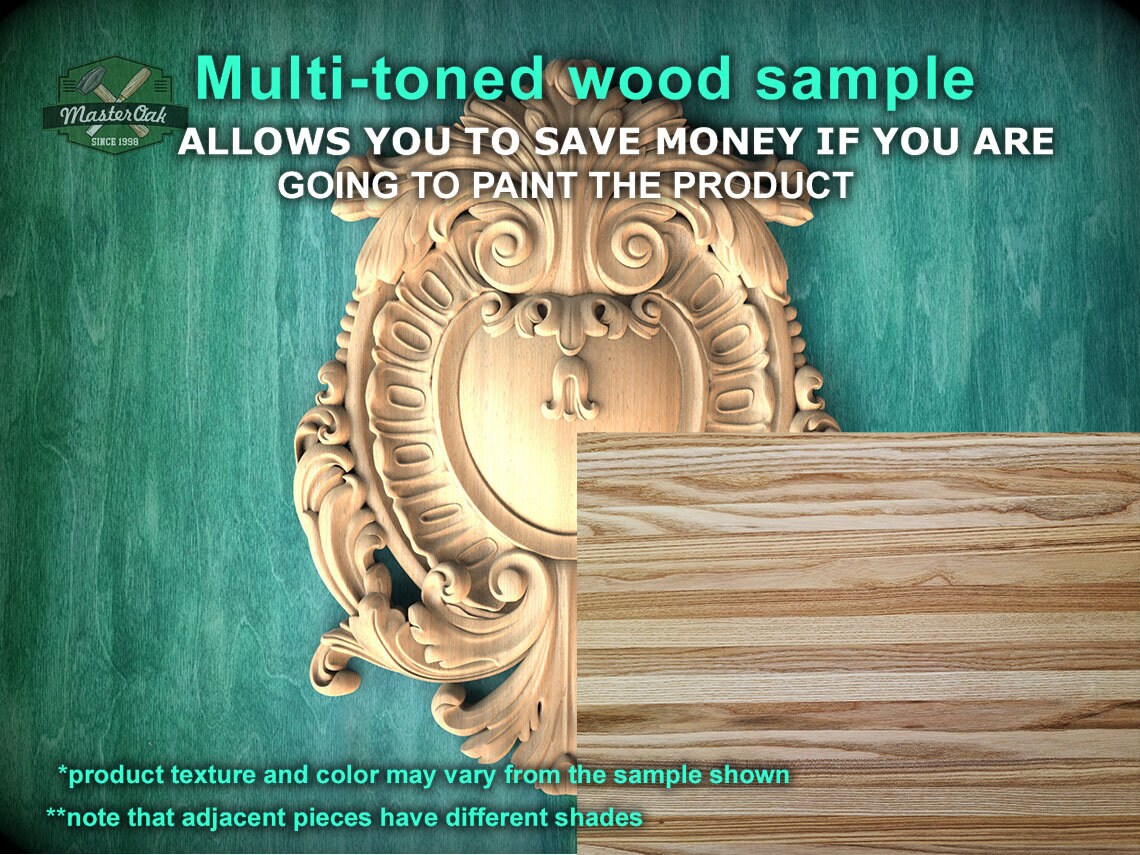 Classic Wooden Shield Onlay, Artisanal Baroque Flourishes for Prestigious Interiors, 1 pc, Unpainted, Home Wall Embellishments, wooden trims