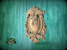 Load image into Gallery viewer, Classic Wooden Shield Onlay, Artisanal Baroque Flourishes for Prestigious Interiors, 1 pc, Unpainted, Home Wall Embellishments, wooden trims
