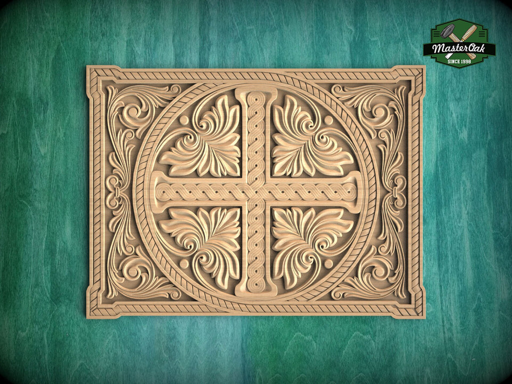 Carved Cross Foliage Panel, Symbolic Religious Artwork, Wooden Panel, 1pc, Unpainted, Furniture Carving, Architectural Woodwork